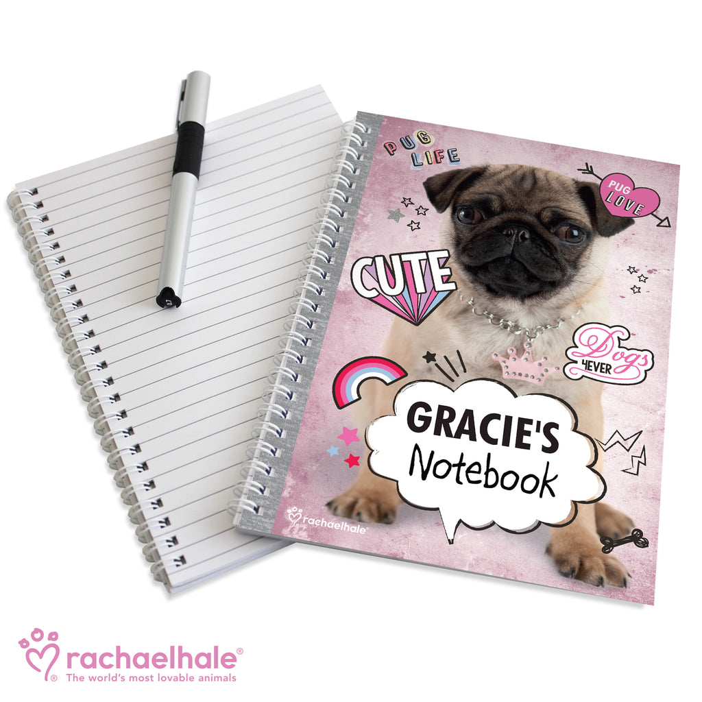 Personalised Rachael Hale Doodle Pug A5 Notebook | Stationery & Pens