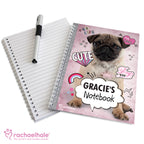 Personalised Rachael Hale Doodle Pug A5 Notebook | Stationery & Pens