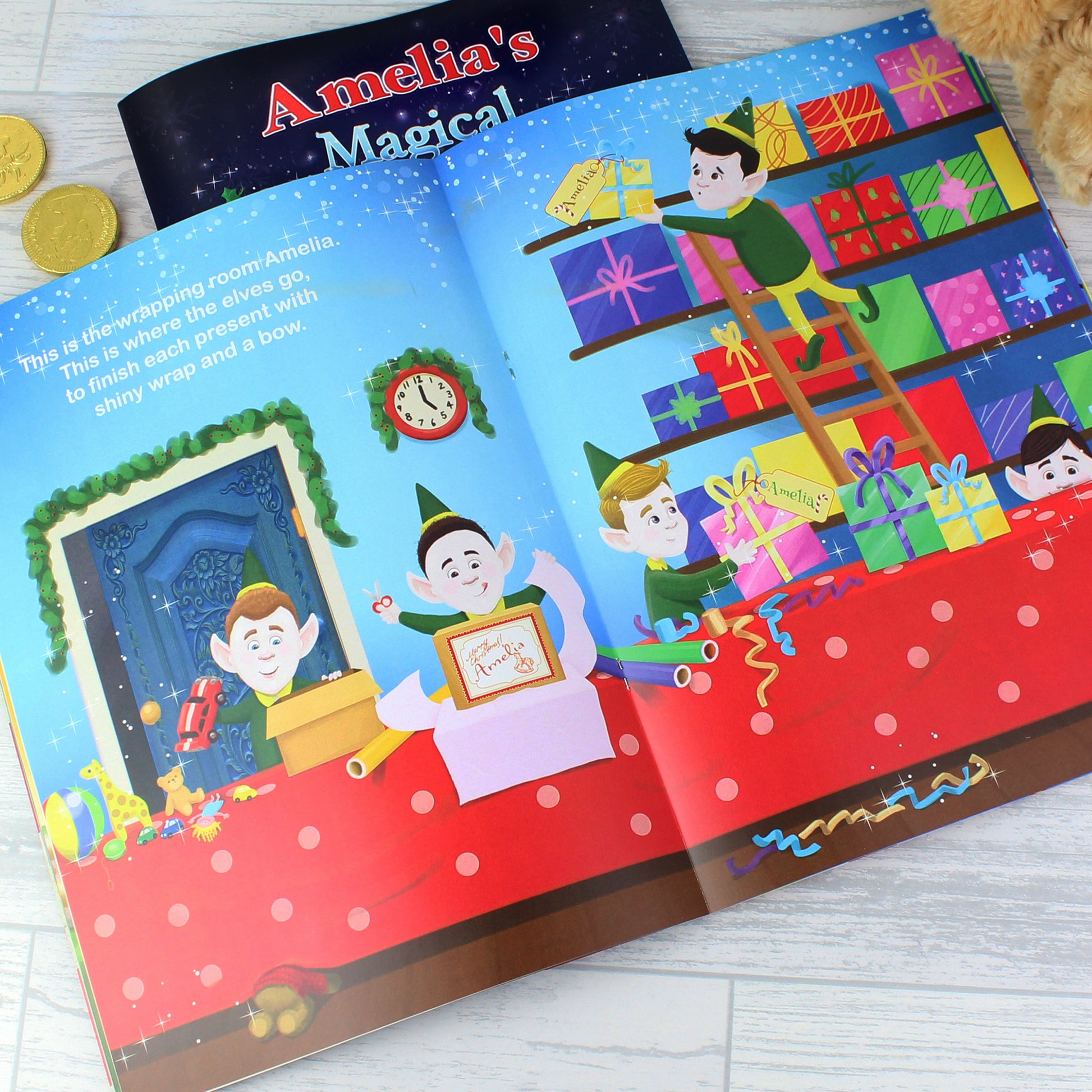 Personalised Magical Christmas Adventure Story Book and Personalised Teddy Bear - Plush Soft Toy - Inspired Creative Gifts