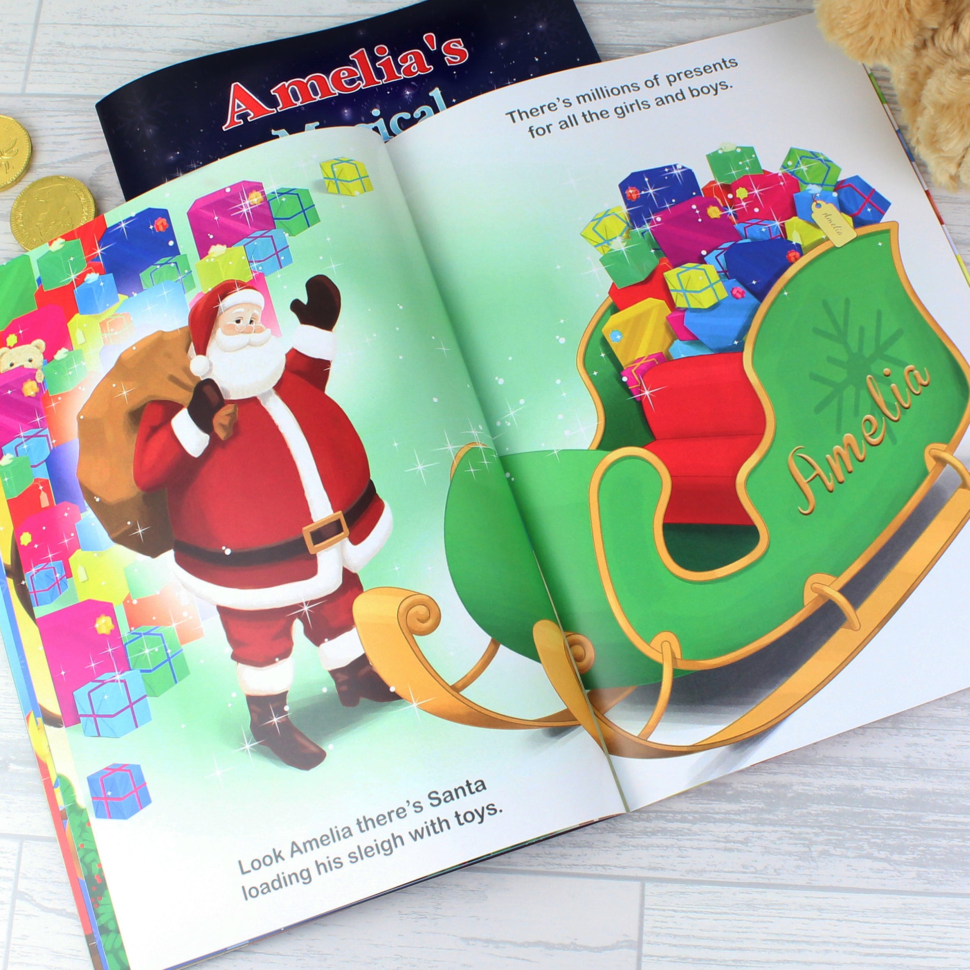 Personalised Magical Christmas Adventure Story Book and Personalised Teddy Bear - Plush Soft Toy - Inspired Creative Gifts