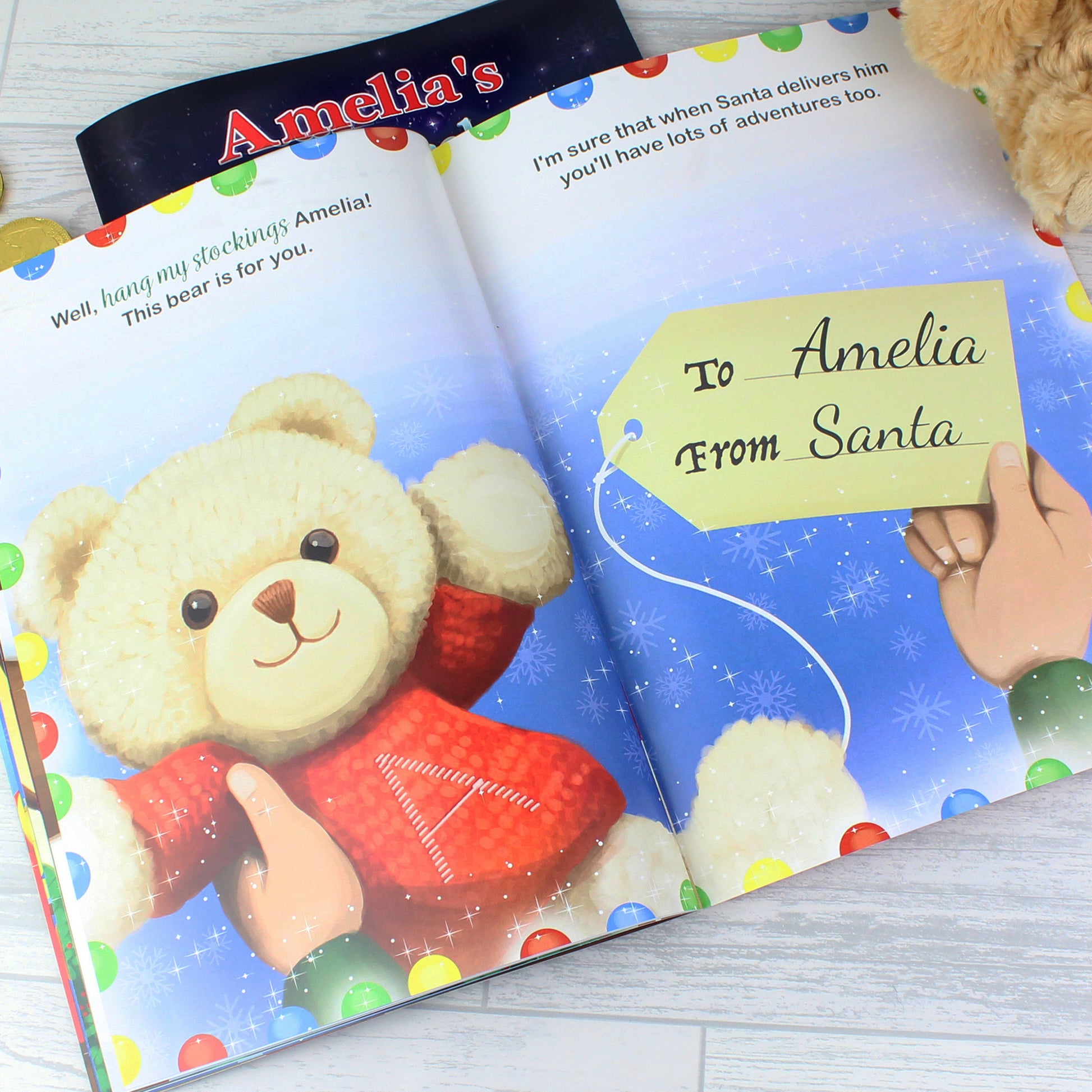 Personalised Magical Christmas Adventure Story Book and Personalised Teddy Bear - Plush Soft Toy - Inspired Creative Gifts