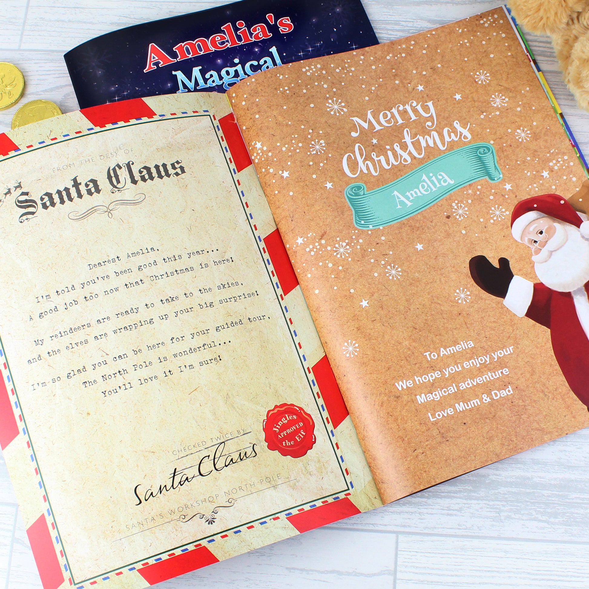 Personalised Magical Christmas Adventure Story Book and Personalised Teddy Bear - Plush Soft Toy - Inspired Creative Gifts