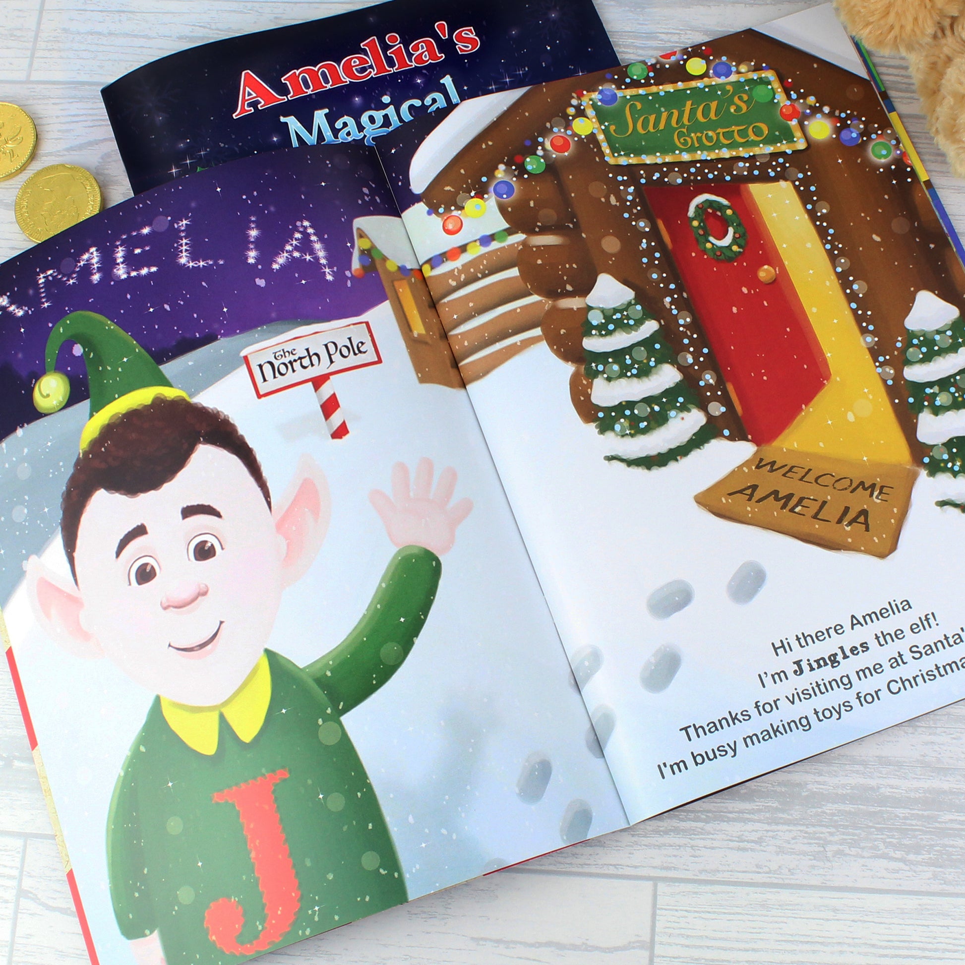 Personalised Magical Christmas Adventure Story Book and Personalised Teddy Bear - Plush Soft Toy - Inspired Creative Gifts
