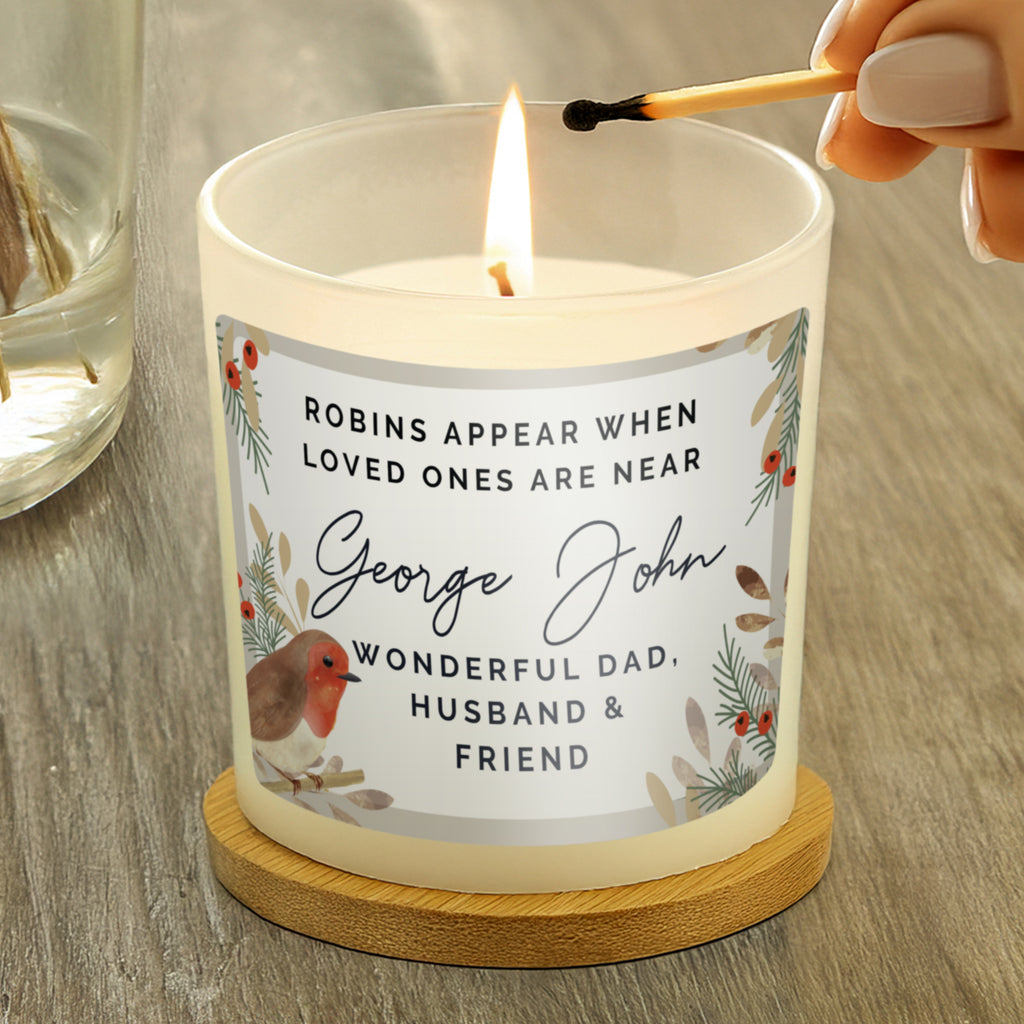 Personalised Robins Appear Memorial Scented Jar Candle | Memorial Gift