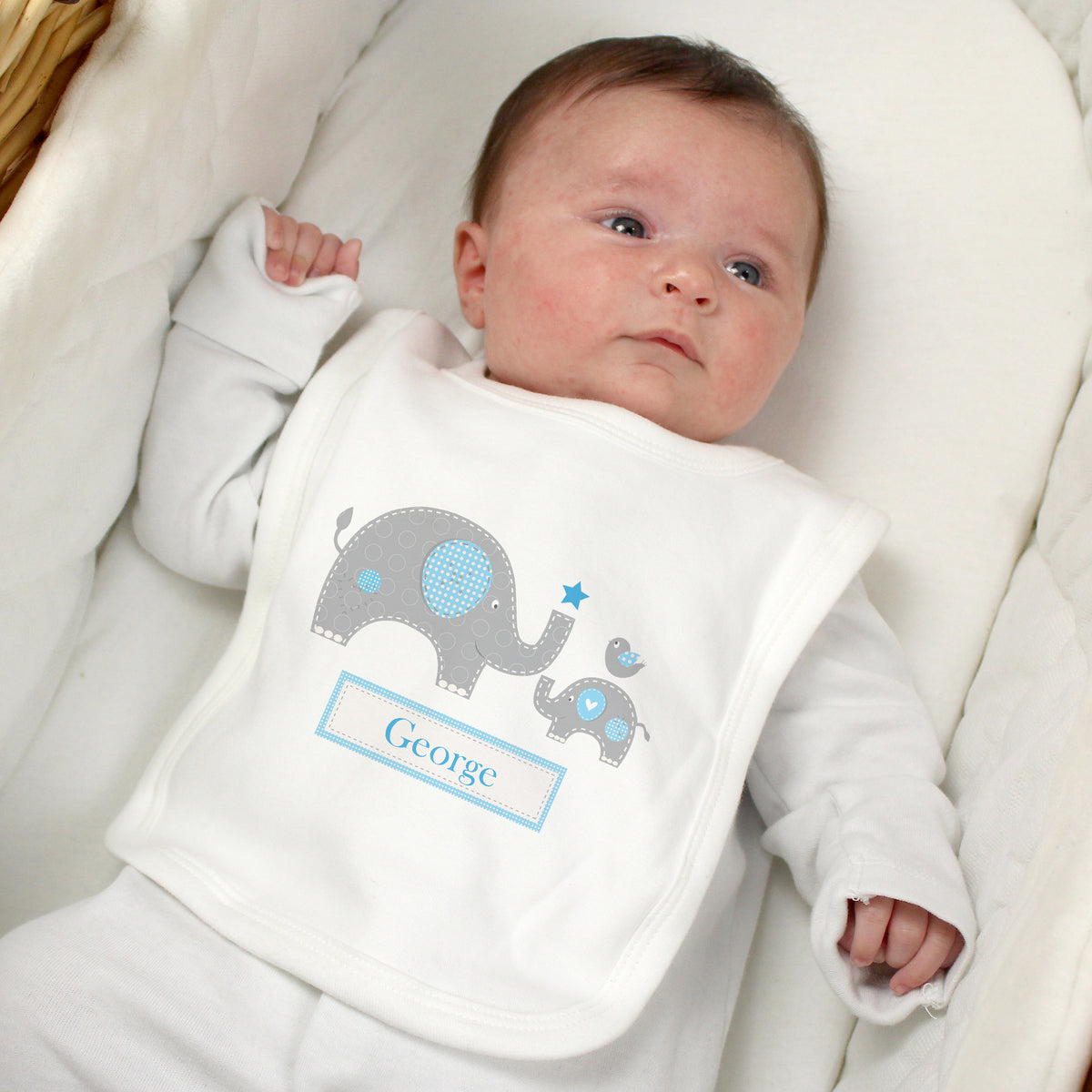 Personalised Blue Elephant 0-3 Months Baby Bib for New Baby