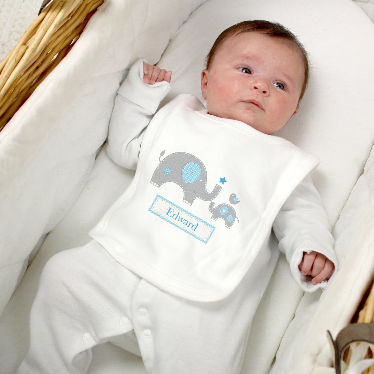 Personalised Blue Elephant 0-3 Months Baby Bib for New Baby