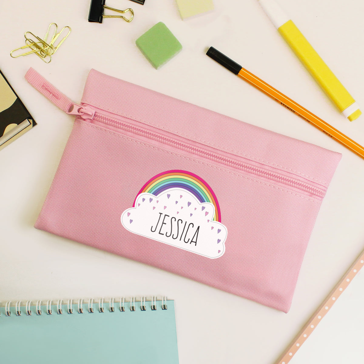 Personalised Rainbow Pink Pencil Case | Stationery & Pens | Birthday Gift