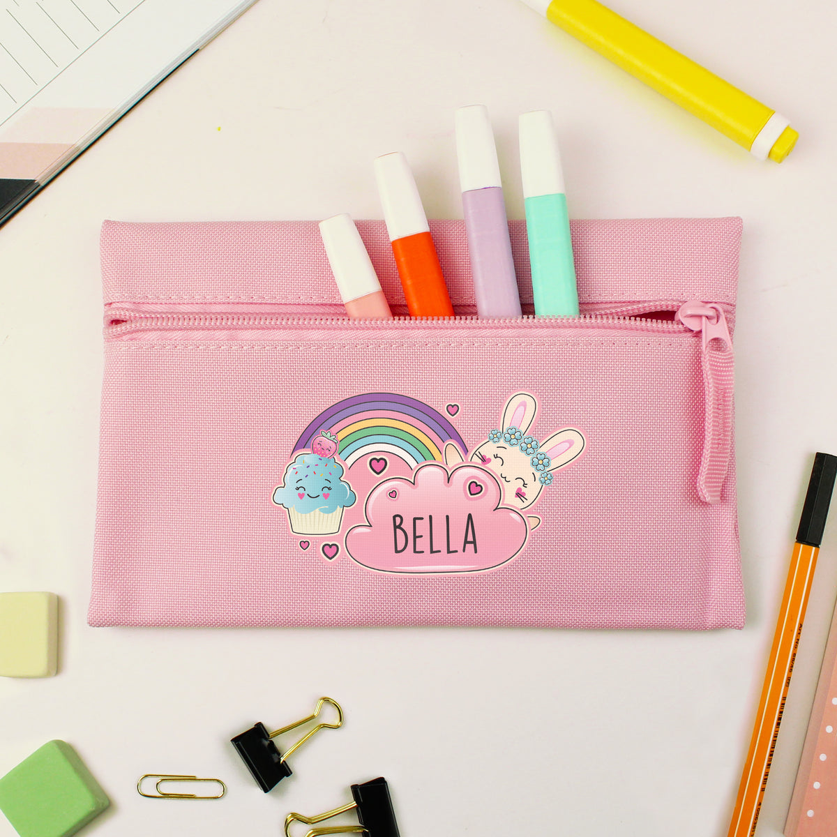 Personalised Cute Bunny Pink Pencil Case | Stationery & Pens