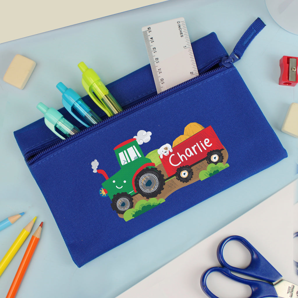 Personalised Tractor Blue Pencil Case | Stationery & Pens | Birthday Gift