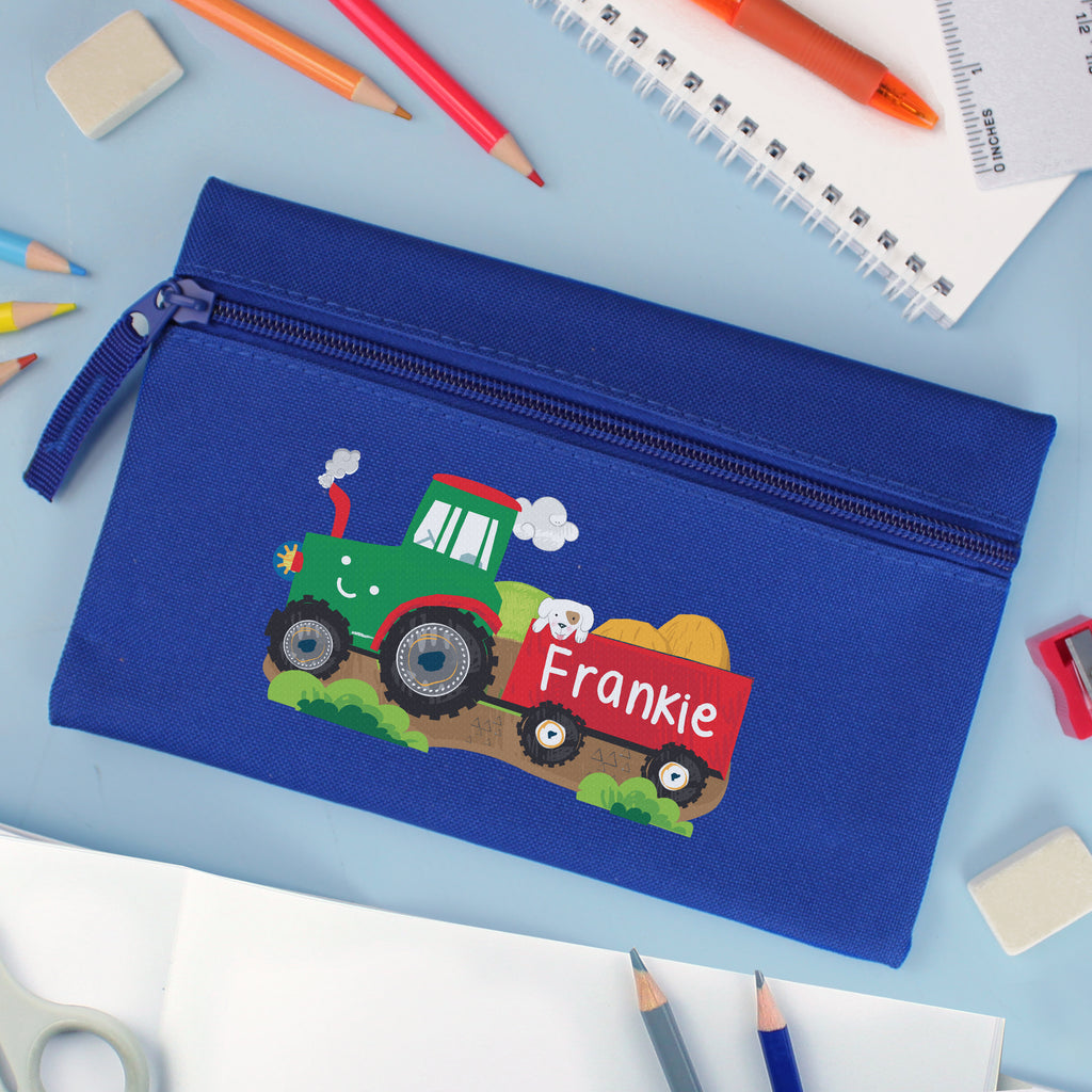 Personalised Tractor Blue Pencil Case | Stationery & Pens | Birthday Gift