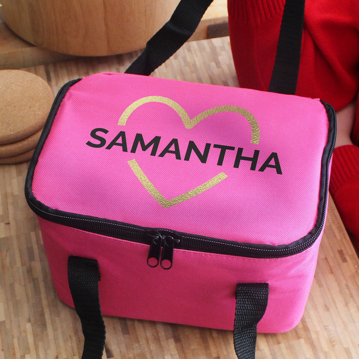 Personalised Gold Heart Pink Lunch Bag for Birthday
