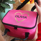 Personalised Gold Heart Pink Lunch Bag for Birthday