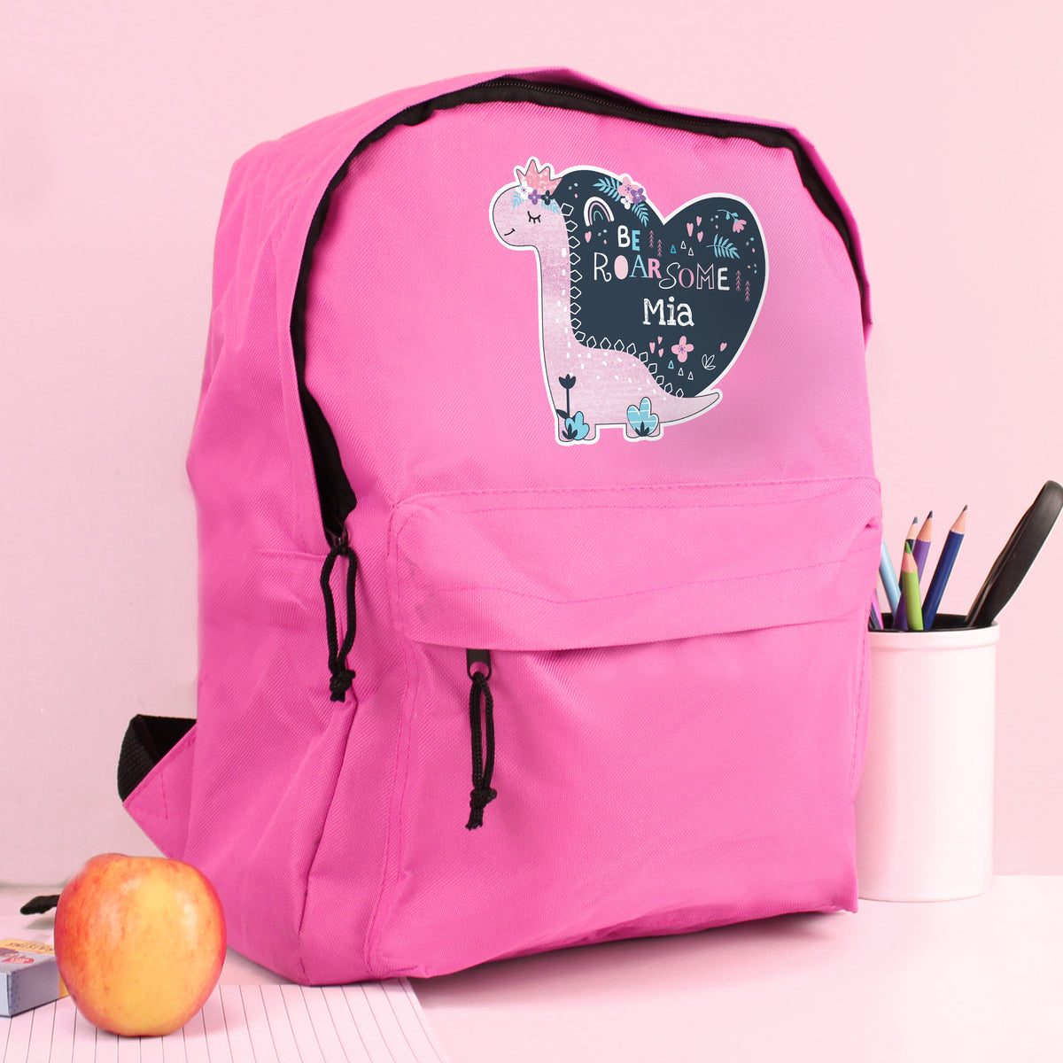 Personalised Dinosaur Pink Backpack for Christmas