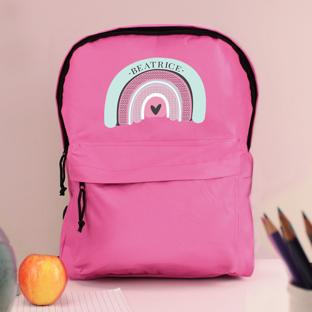 Personalised Pastel Rainbow Pink Backpack for Christmas