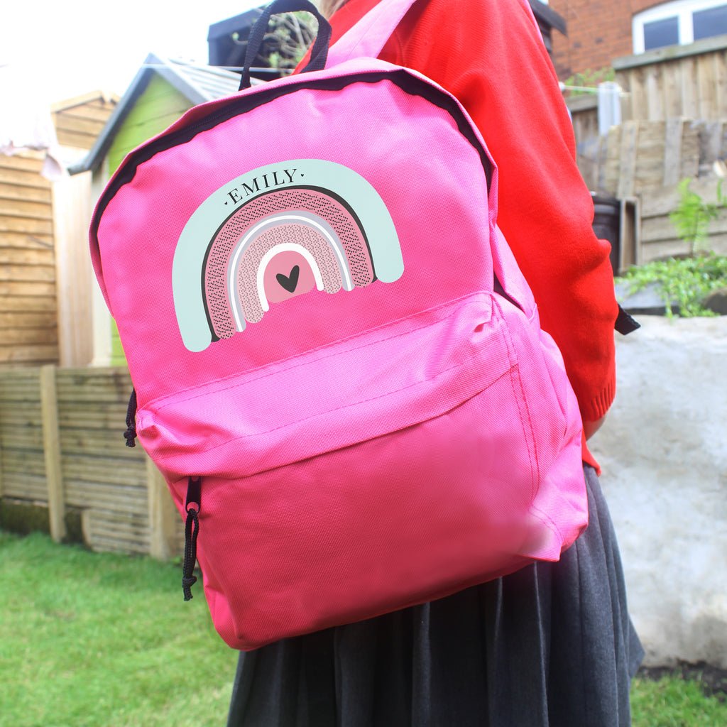 Personalised Pastel Rainbow Pink Backpack for Christmas