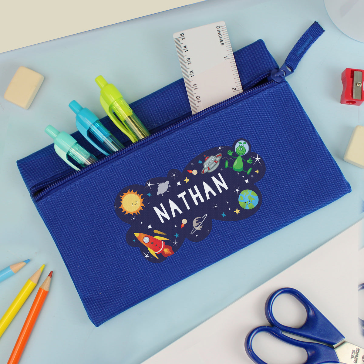 Personalised Space Blue Pencil Case | Stationery & Pens