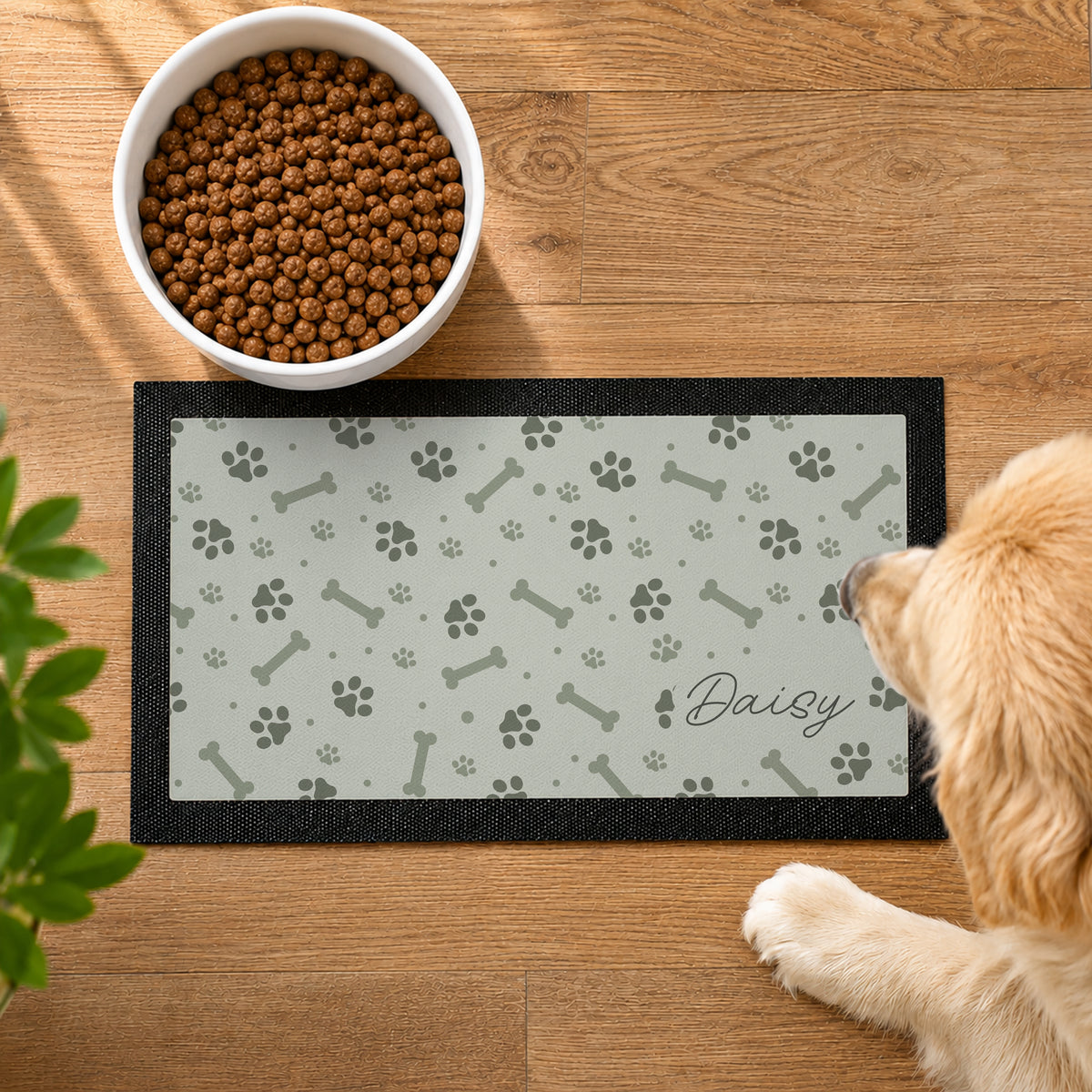 Personalised Grey Dog Icons Pet Bowl Mat | Pet Gifts