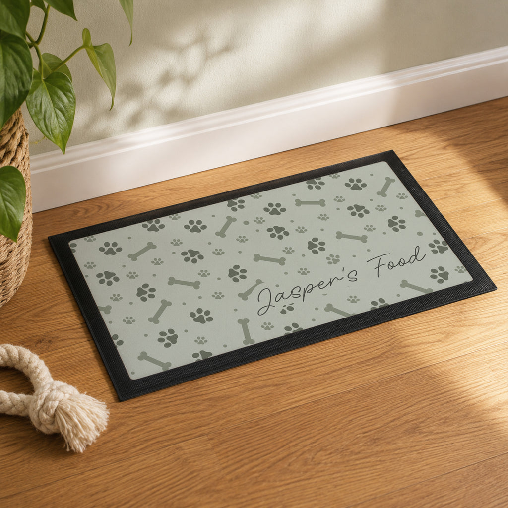 Personalised Grey Dog Icons Pet Bowl Mat | Pet Gifts