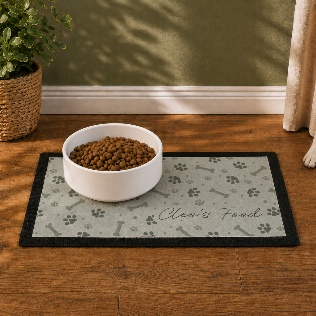 Personalised Grey Dog Icons Pet Bowl Mat | Pet Gifts