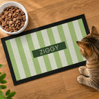Personalised Green Stripe Pet Bowl Mat | Pet Gifts