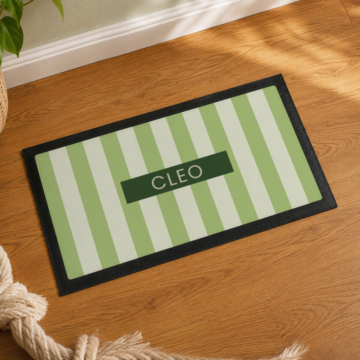 Personalised Green Stripe Pet Bowl Mat | Pet Gifts