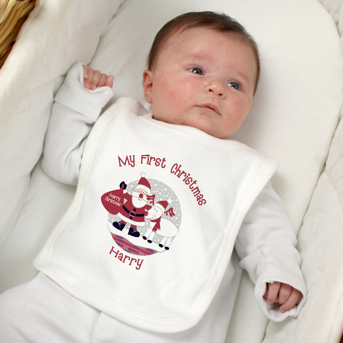 Personalised Rooftop Santa 1st Christmas Bib for Christmas