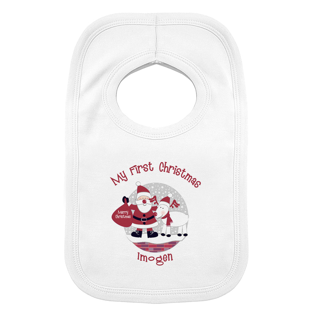 Personalised Rooftop Santa 1st Christmas Bib for Christmas