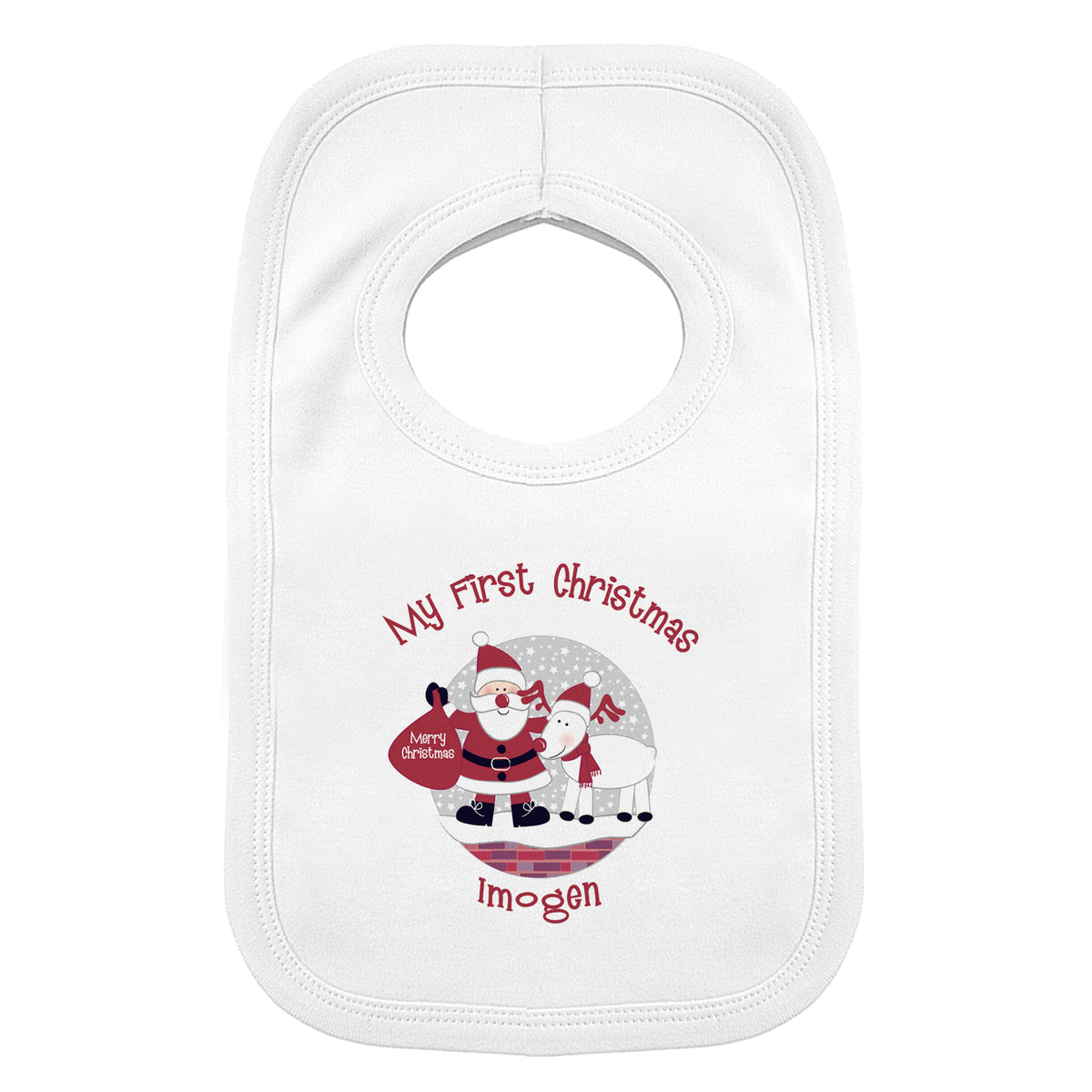 Personalised Rooftop Santa 1st Christmas Bib for Christmas