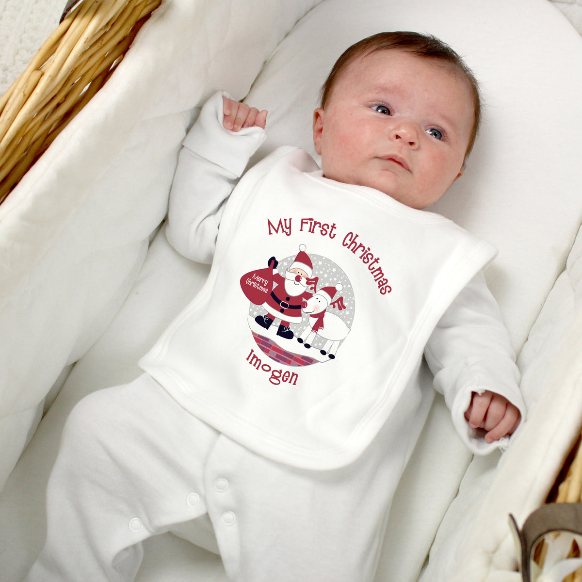 Personalised Rooftop Santa 1st Christmas Bib for Christmas