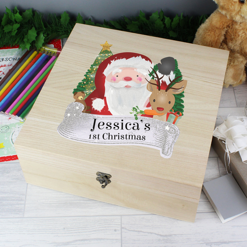 Personalised Colourful Santa Large Wooden Christmas Eve Box | Christmas Gift