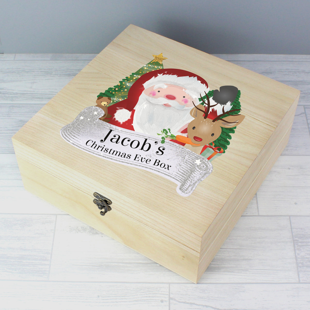 Personalised Colourful Santa Large Wooden Christmas Eve Box | Christmas Gift