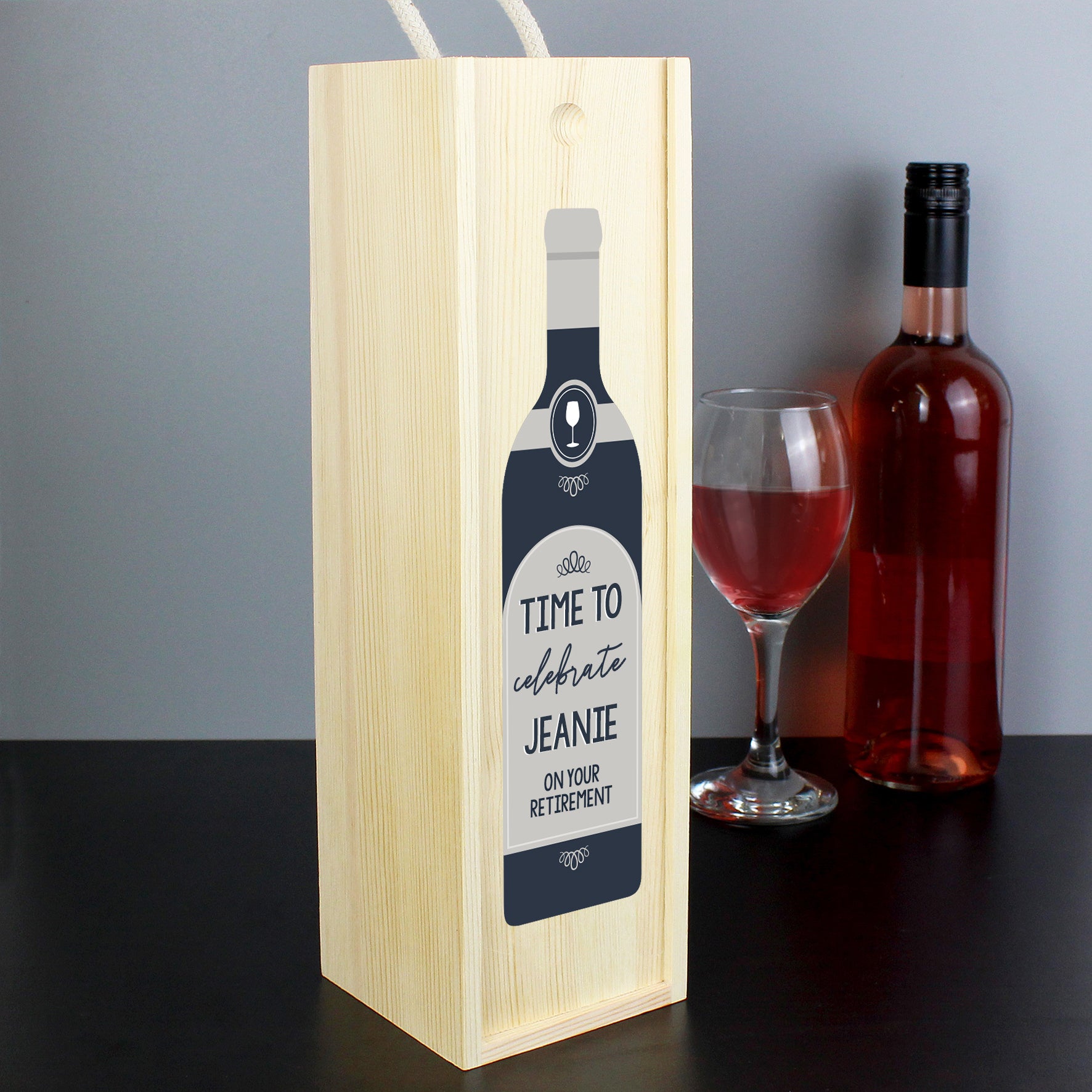 Personalised Free Text Grey Wooden Wine Bottle Box - Inspired Creative Gifts