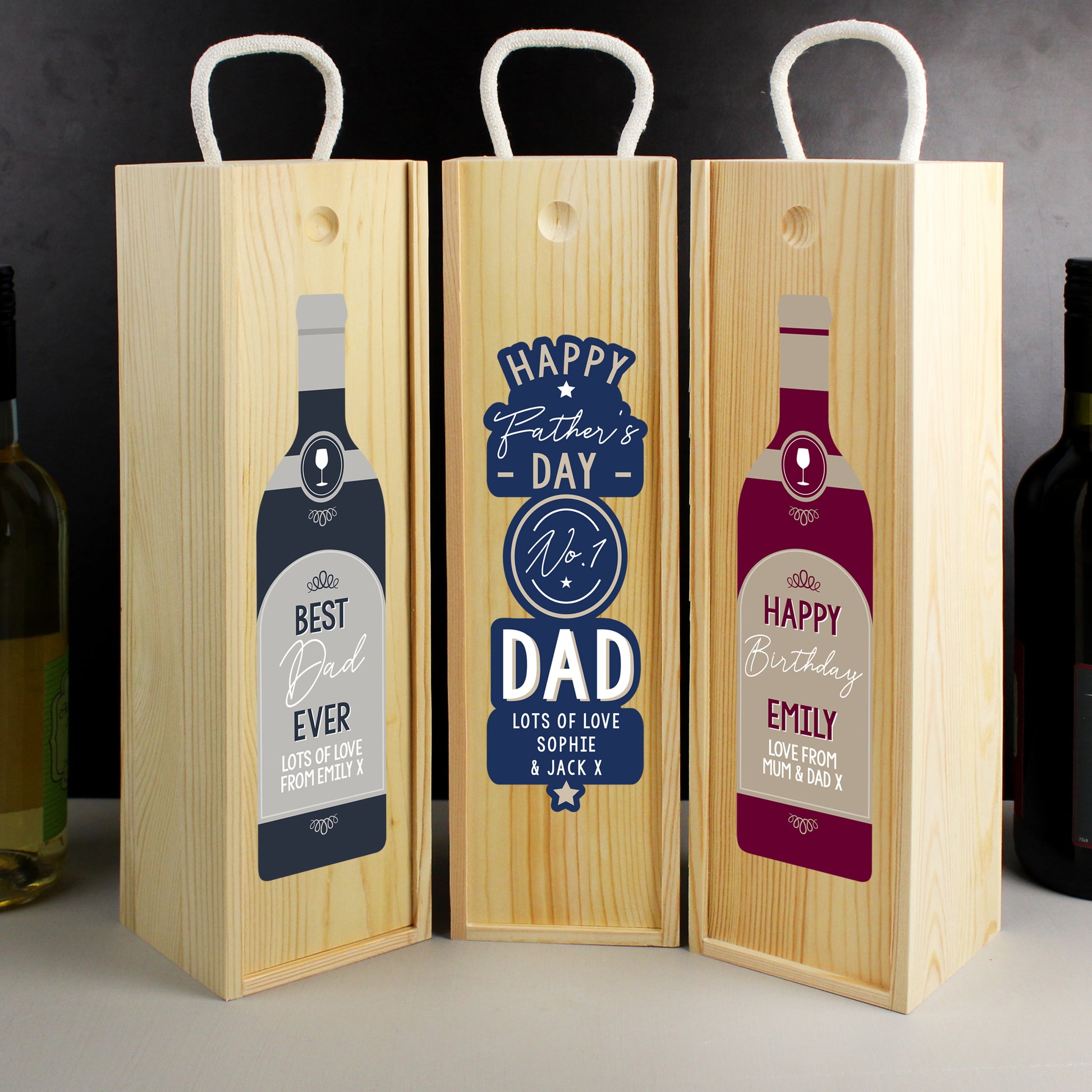 Personalised Free Text Grey Wooden Wine Bottle Box - Inspired Creative Gifts