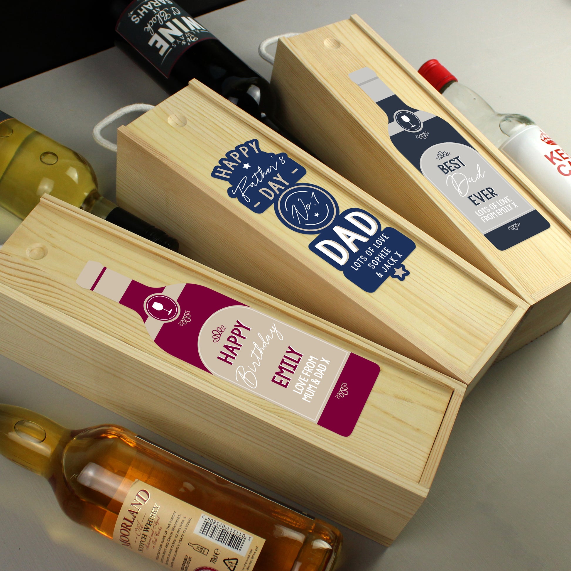 Personalised Free Text Grey Wooden Wine Bottle Box - Inspired Creative Gifts