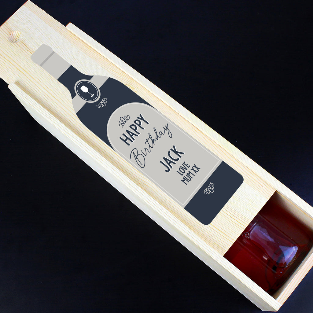Personalised Free Text Grey Wooden Wine Bottle Box - Wine Gift Box - Inspired Creative Gifts