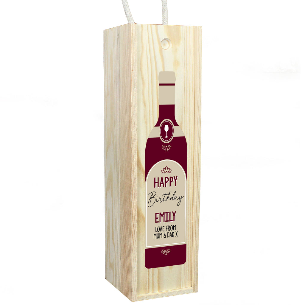 Personalised Free Text Red Wooden Wine Bottle Box - Wine Gift Box - Inspired Creative Gifts