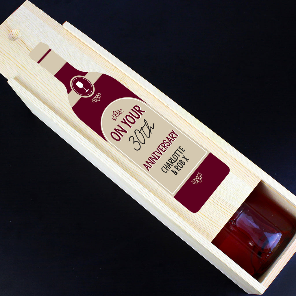 Personalised Free Text Red Wooden Wine Bottle Box - Wine Gift Box - Inspired Creative Gifts