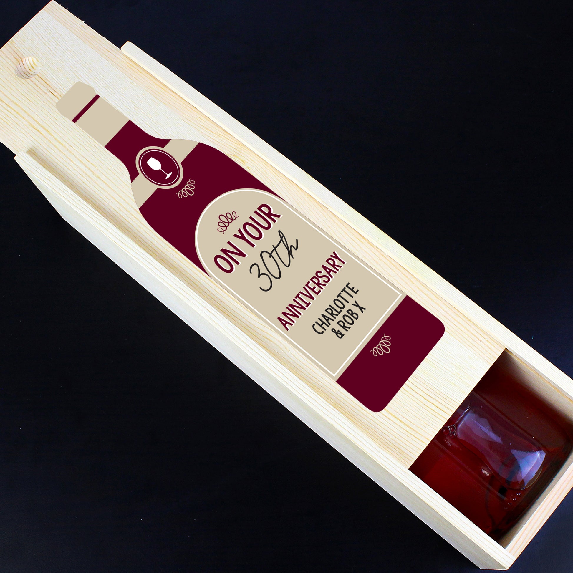Personalised Free Text Red Wooden Wine Bottle Box - Wine Gift Box - Inspired Creative Gifts