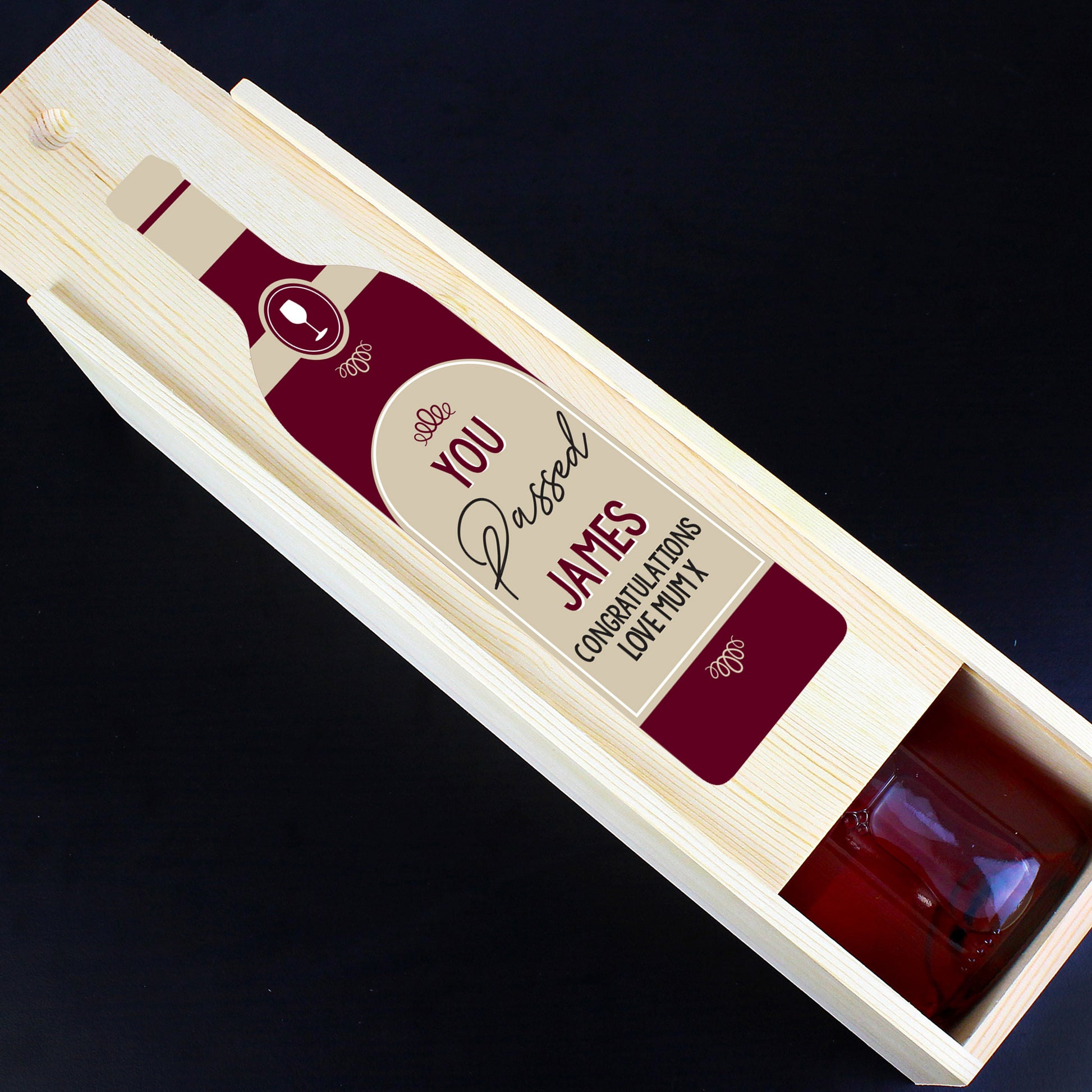 Personalised Free Text Red Wooden Wine Bottle Box - Wine Gift Box - Inspired Creative Gifts