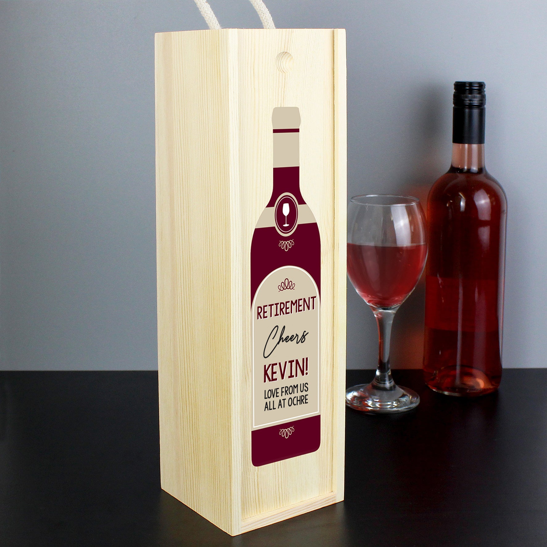 Personalised Free Text Red Wooden Wine Bottle Box - Wine Gift Box - Inspired Creative Gifts