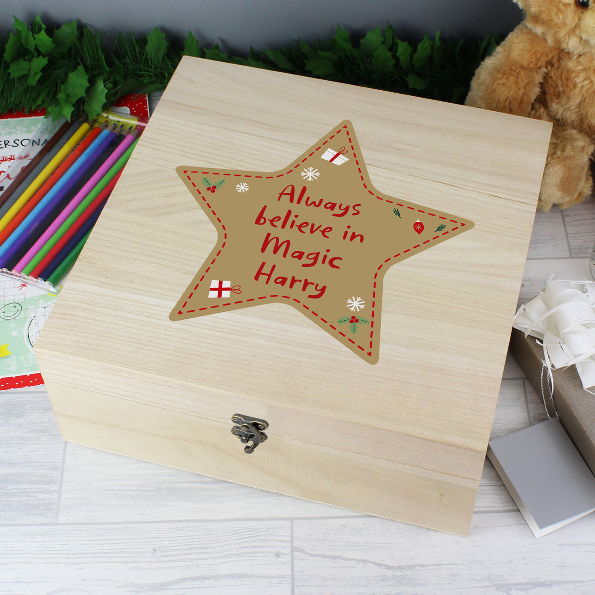 Personalised Christmas Star Large Wooden Keepsake Box | Trinket, Jewellery & Keepsake Boxes | Christmas Gift