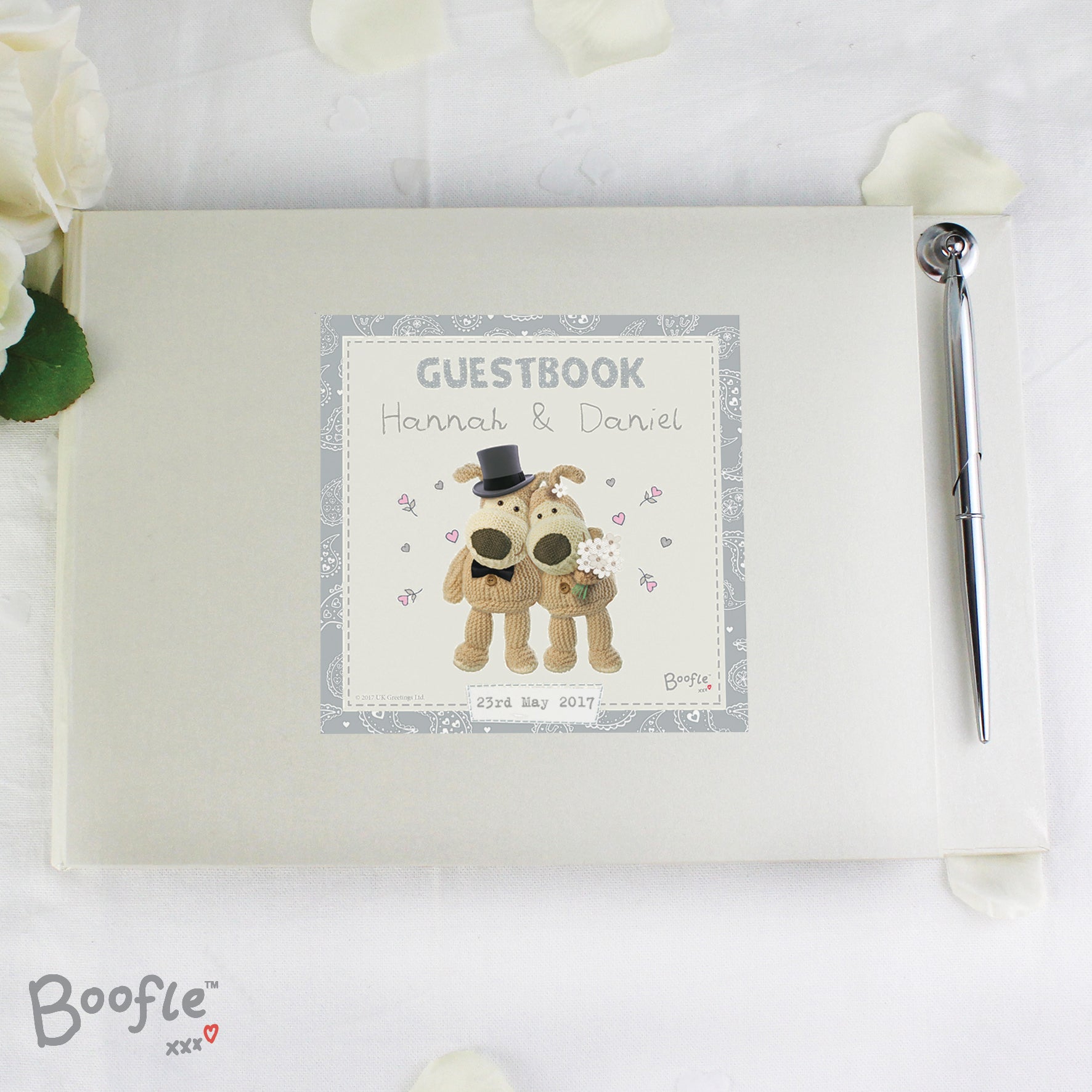 Personalised Boofle Wedding Hardback Guest Book & Pen - Guest Book - Inspired Creative Gifts