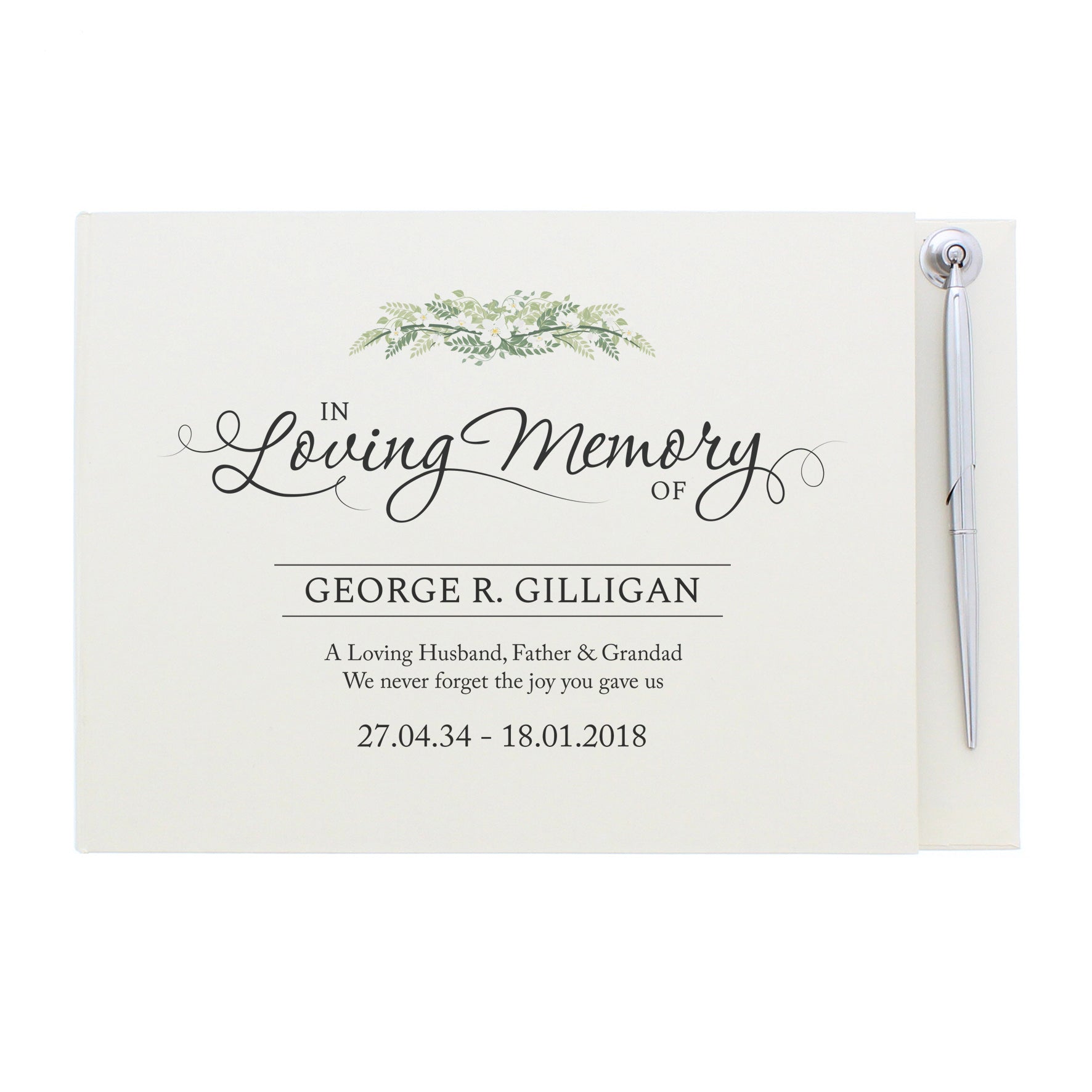 Personalised In Loving Memory Hardback Guest Book & Pen - Guest Book - Inspired Creative Gifts