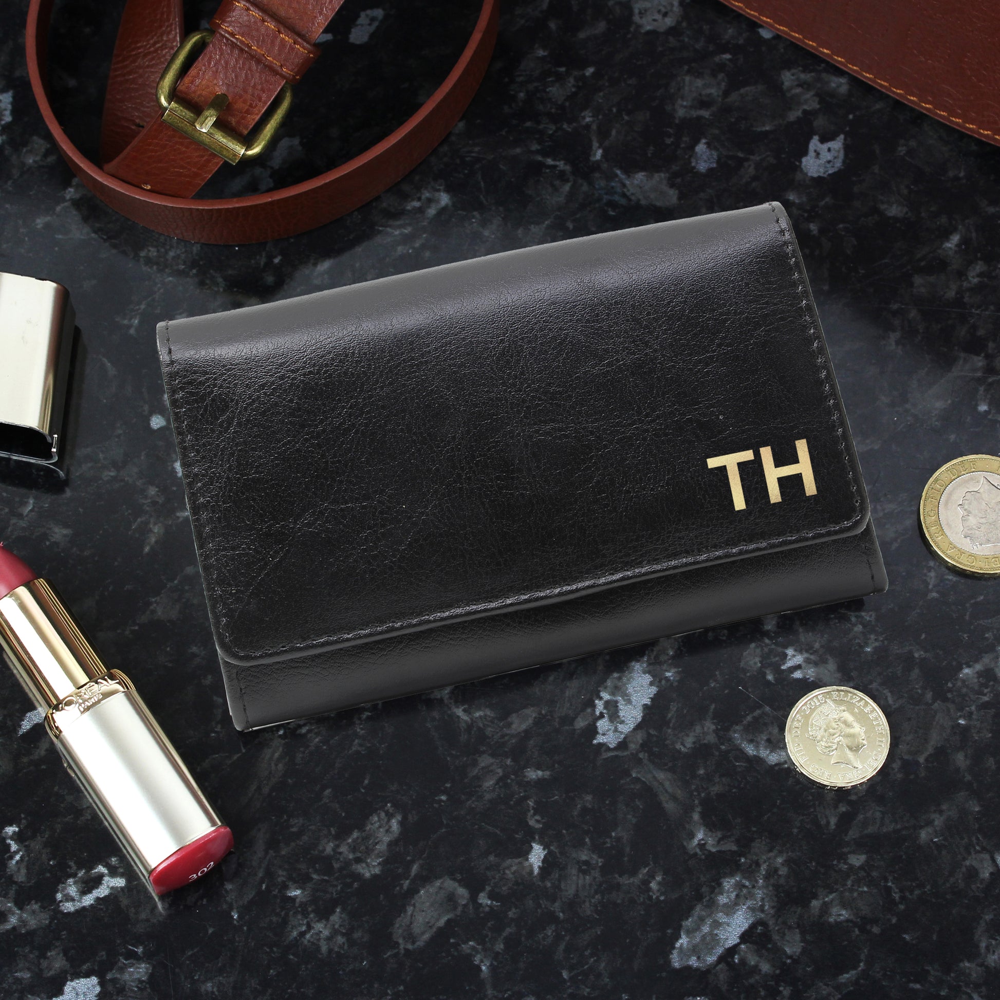 Personalised Gold Initials Black Purse - Bags & Purses - Inspired Creative Gifts