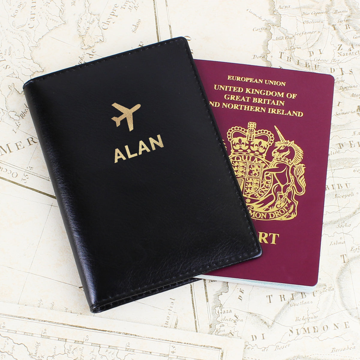 Personalised Gold Name Black Passport Holder for Birthday