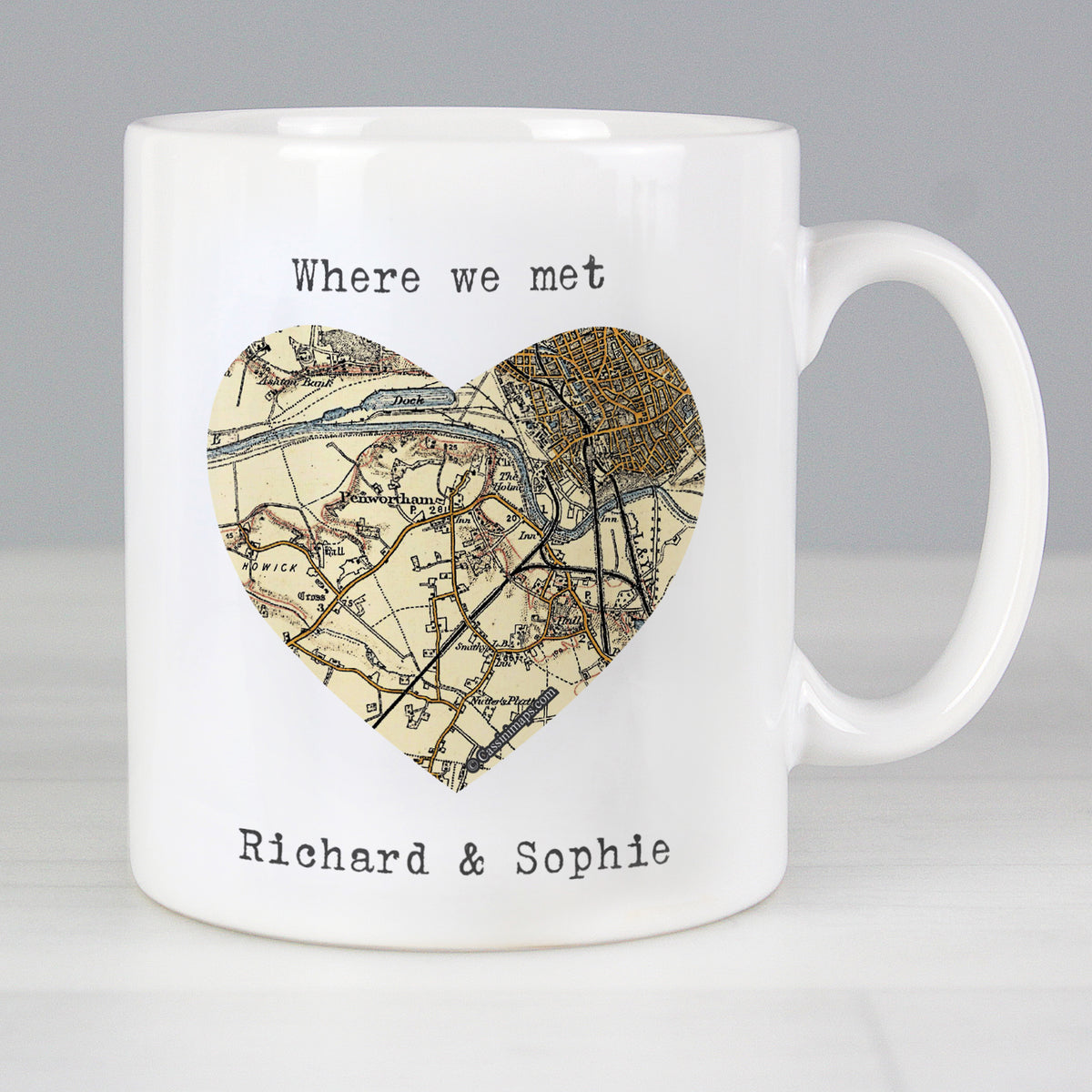 Personalised 1896 - 1904 Revised New Map Heart Mug for Wedding