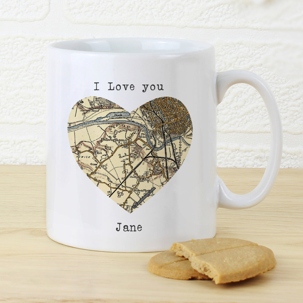 Personalised 1896 - 1904 Revised New Map Heart Mug for Wedding