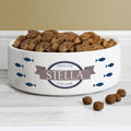 Personalised Blue Fish 15cm Medium White Pet Bowl | Pet Gifts