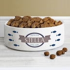 Personalised Blue Fish 15cm Medium White Pet Bowl | Pet Gifts