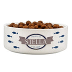 Personalised Blue Fish 15cm Medium White Pet Bowl | Pet Gifts